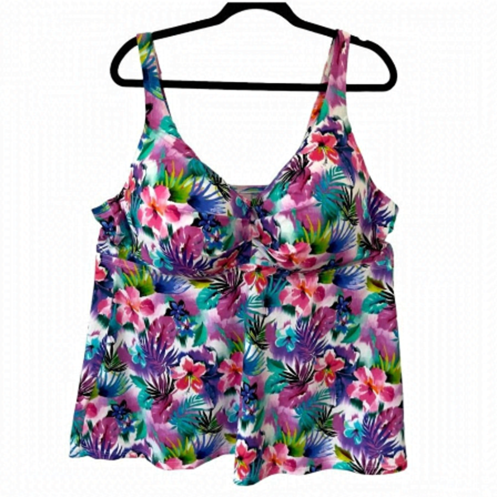 NWOT - Swimsuits for All, Sweetheart Underwire Tankini Floral Top. Size: 46DD.